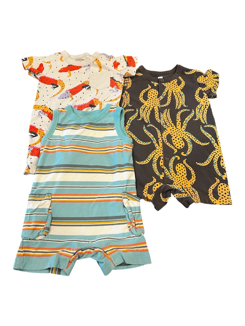 Tea Collection Romper’s Set of 3 Baby Boys Size 12-18 Months